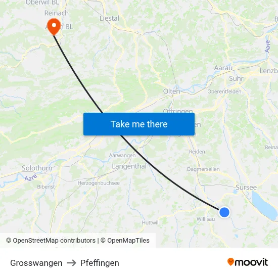 Grosswangen to Pfeffingen map