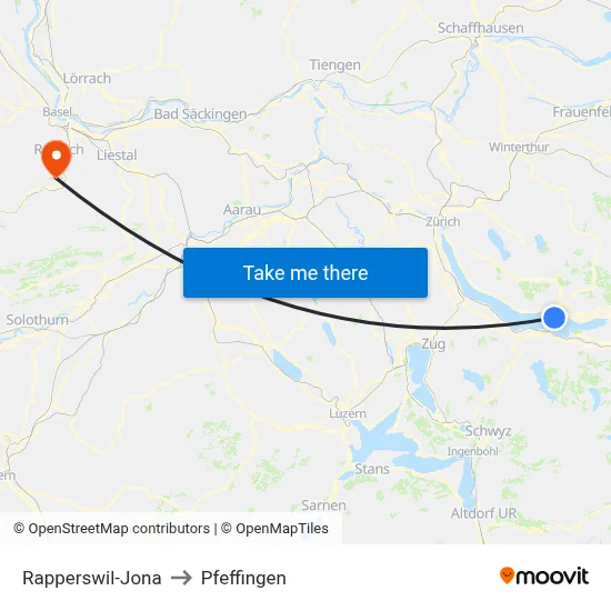 Rapperswil-Jona to Pfeffingen map