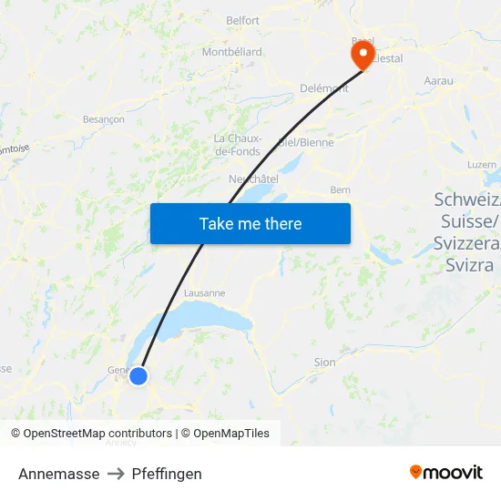 Annemasse to Pfeffingen map