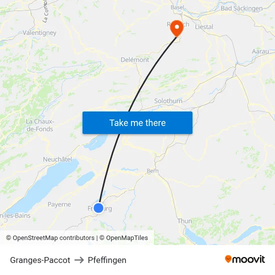 Granges-Paccot to Pfeffingen map
