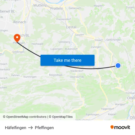 Häfelfingen to Pfeffingen map