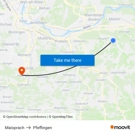 Maisprach to Pfeffingen map