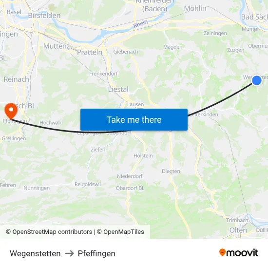 Wegenstetten to Pfeffingen map