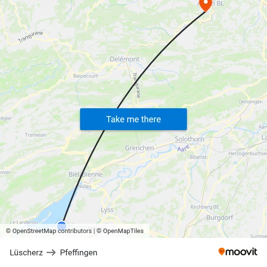 Lüscherz to Pfeffingen map