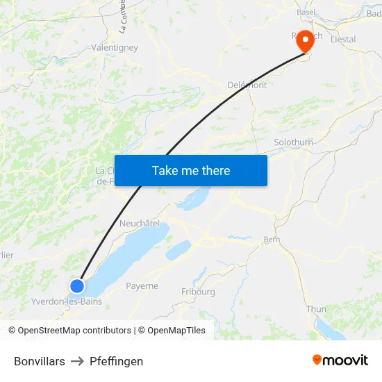 Bonvillars to Pfeffingen map
