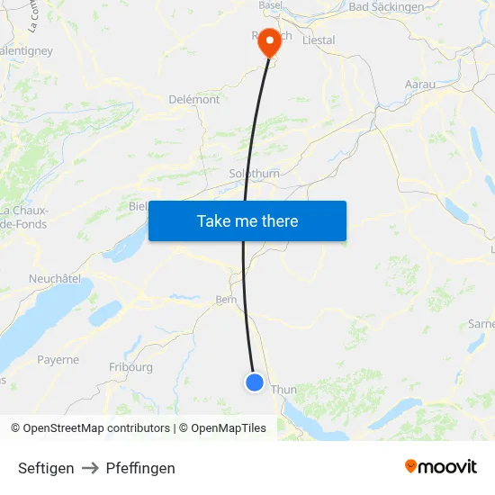 Seftigen to Pfeffingen map
