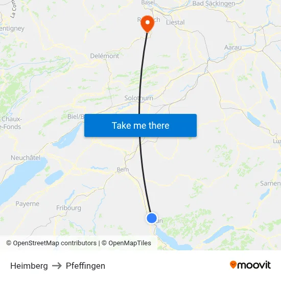 Heimberg to Pfeffingen map