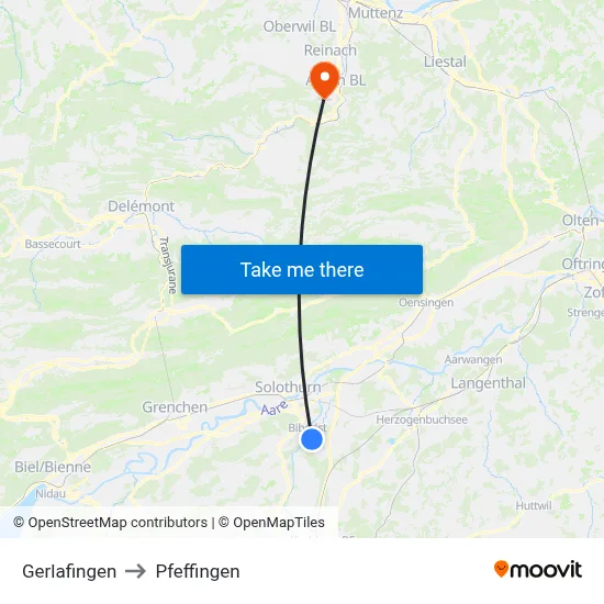 Gerlafingen to Pfeffingen map