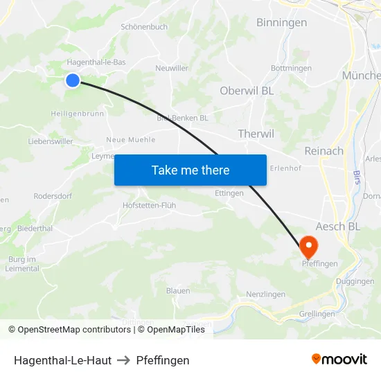 Hagenthal-Le-Haut to Pfeffingen map