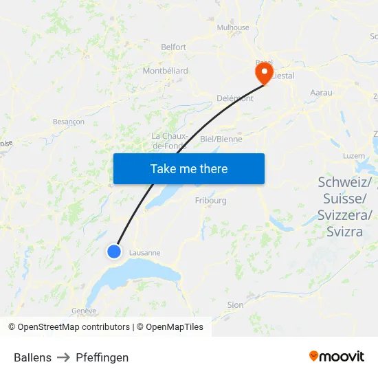 Ballens to Pfeffingen map