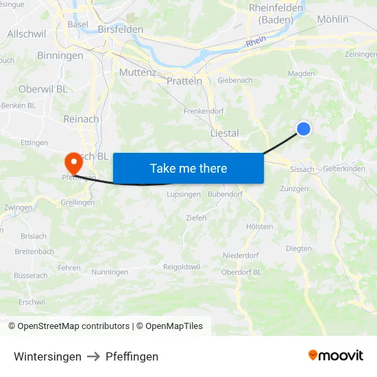 Wintersingen to Pfeffingen map