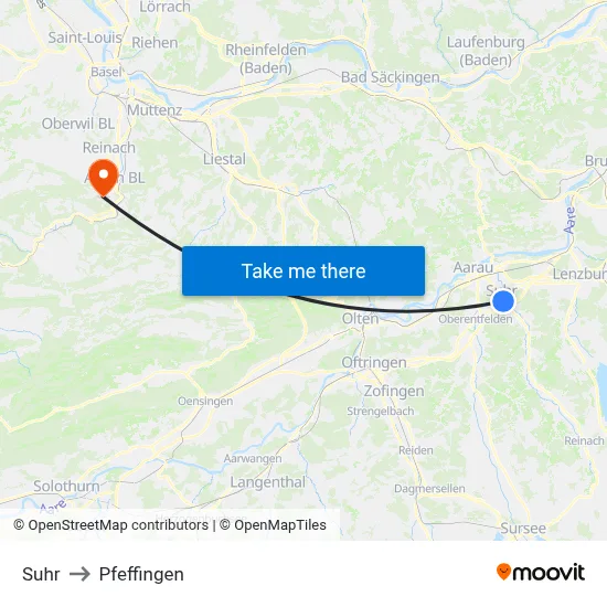 Suhr to Pfeffingen map