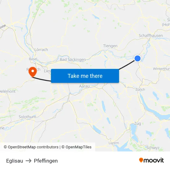 Eglisau to Pfeffingen map