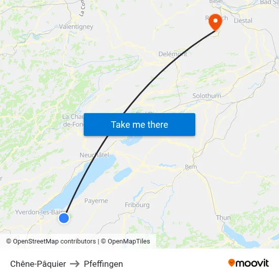 Chêne-Pâquier to Pfeffingen map