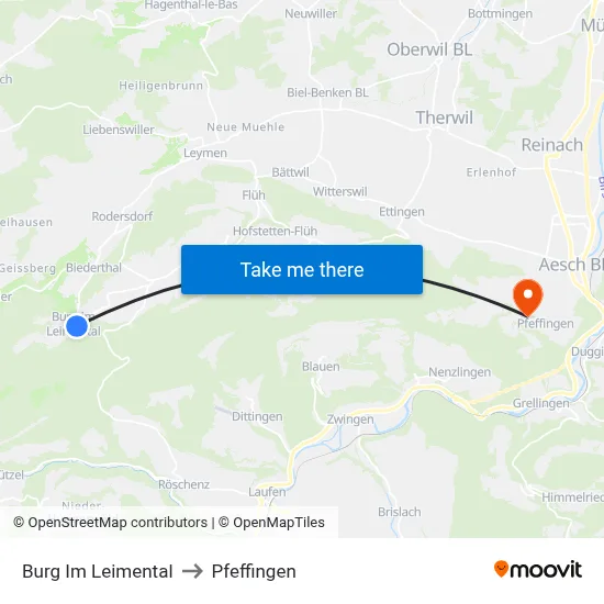Burg Im Leimental to Pfeffingen map
