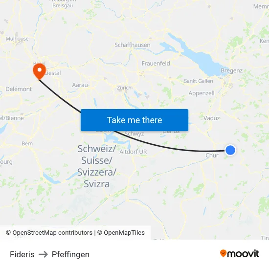 Fideris to Pfeffingen map