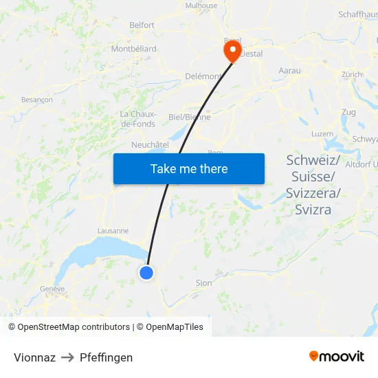Vionnaz to Pfeffingen map
