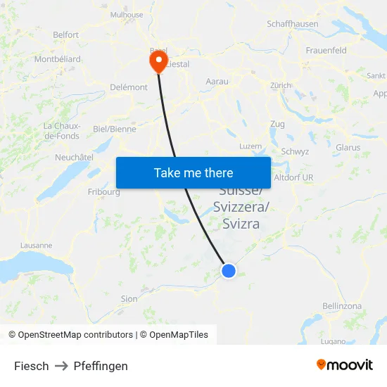 Fiesch to Pfeffingen map