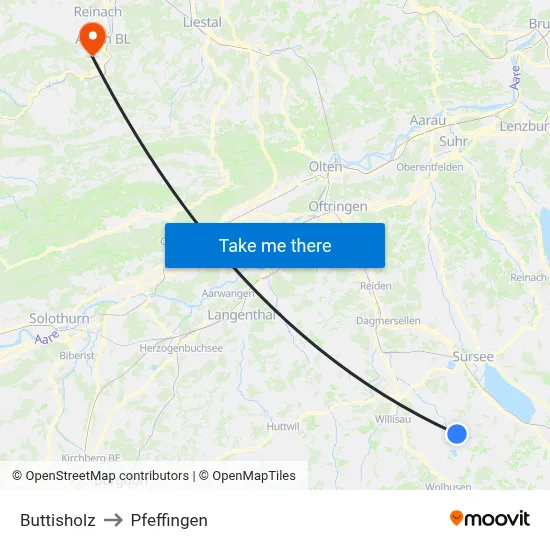 Buttisholz to Pfeffingen map