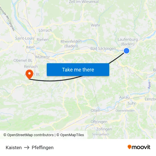 Kaisten to Pfeffingen map