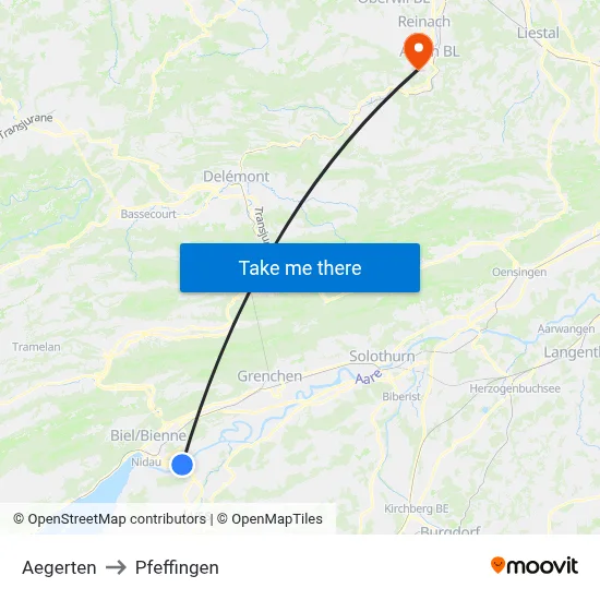 Aegerten to Pfeffingen map