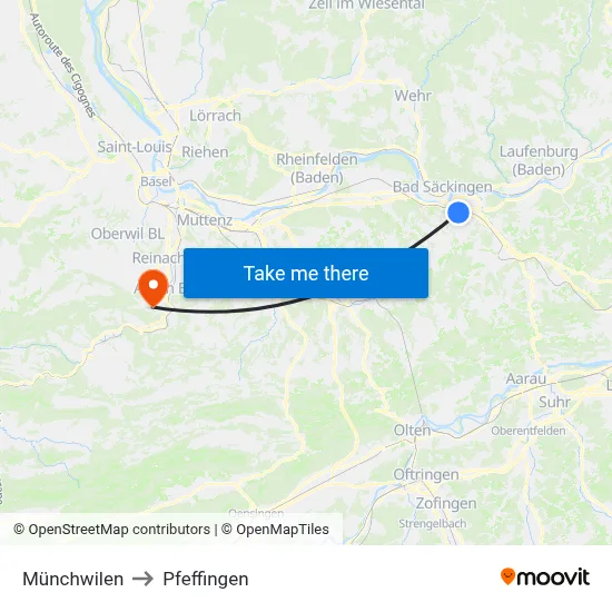 Münchwilen to Pfeffingen map