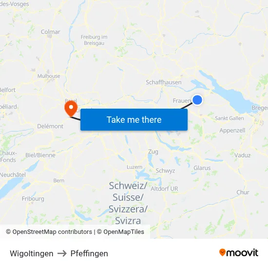 Wigoltingen to Pfeffingen map