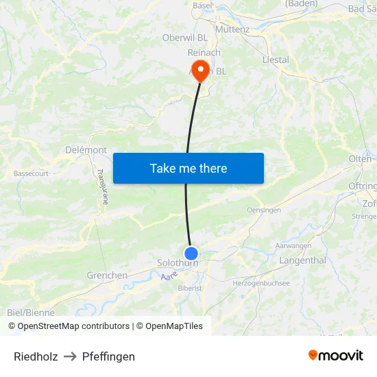 Riedholz to Pfeffingen map