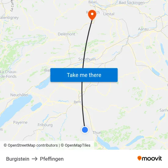 Burgistein to Pfeffingen map