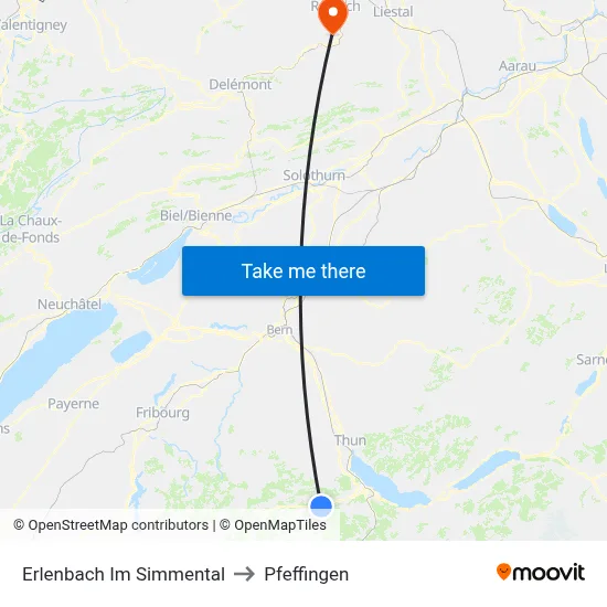 Erlenbach Im Simmental to Pfeffingen map