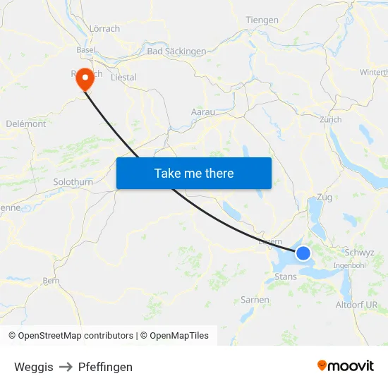 Weggis to Pfeffingen map