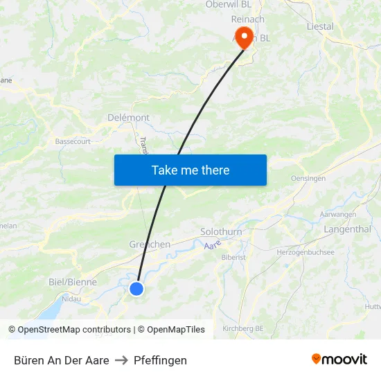 Büren An Der Aare to Pfeffingen map