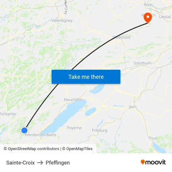 Sainte-Croix to Pfeffingen map