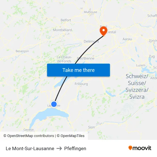 Le Mont-Sur-Lausanne to Pfeffingen map