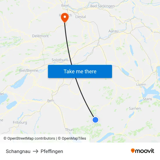 Schangnau to Pfeffingen map