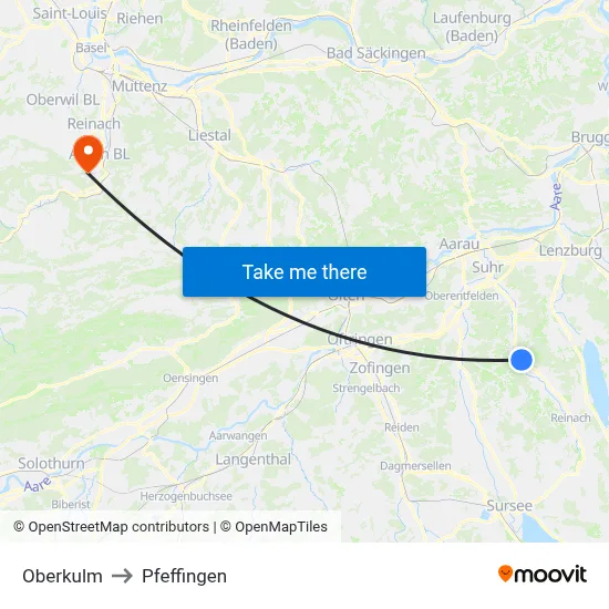 Oberkulm to Pfeffingen map