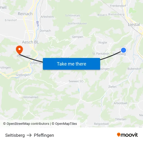 Seltisberg to Pfeffingen map