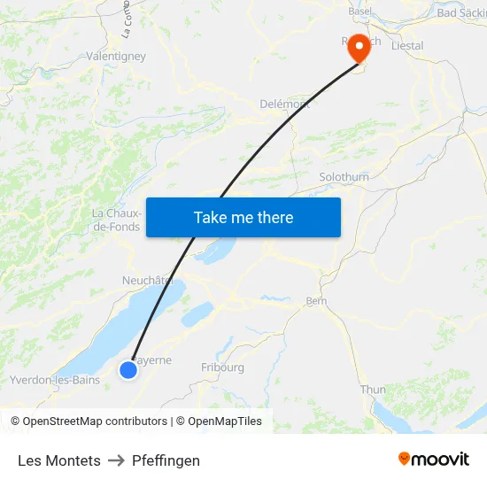 Les Montets to Pfeffingen map