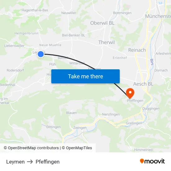 Leymen to Pfeffingen map