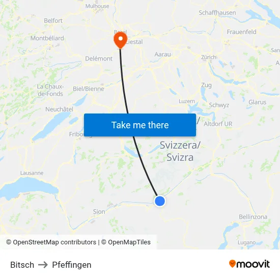 Bitsch to Pfeffingen map