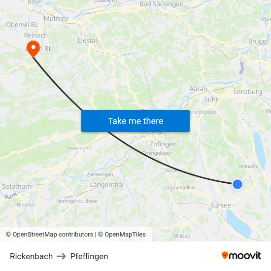 Rickenbach to Pfeffingen map