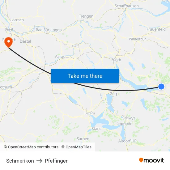 Schmerikon to Pfeffingen map