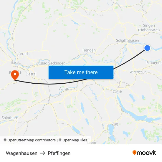 Wagenhausen to Pfeffingen map