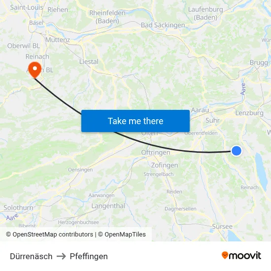 Dürrenäsch to Pfeffingen map