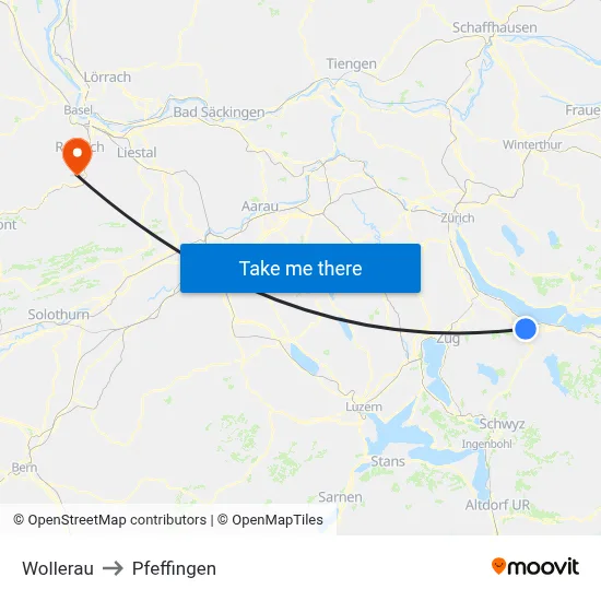 Wollerau to Pfeffingen map