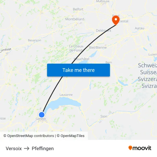 Versoix to Pfeffingen map