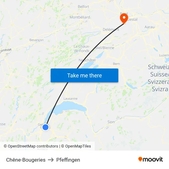 Chêne-Bougeries to Pfeffingen map