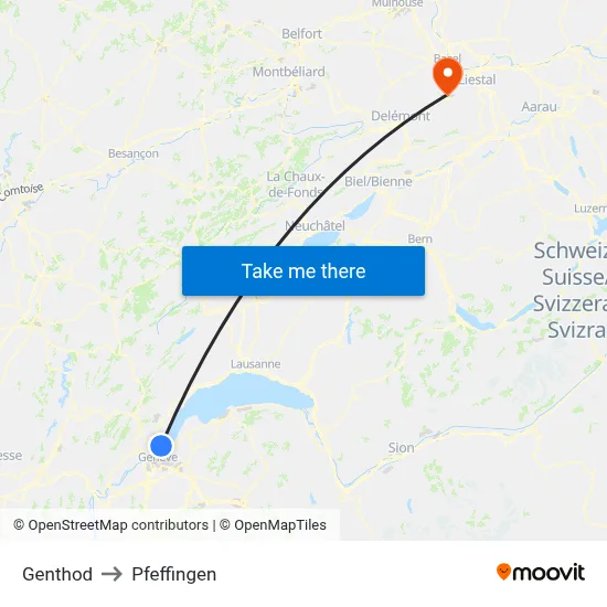 Genthod to Pfeffingen map