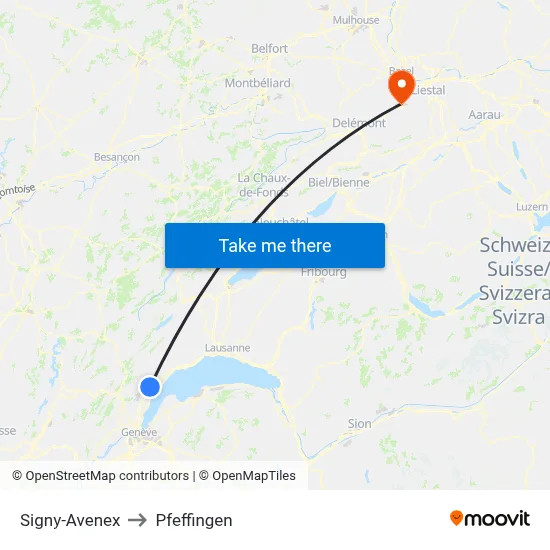 Signy-Avenex to Pfeffingen map