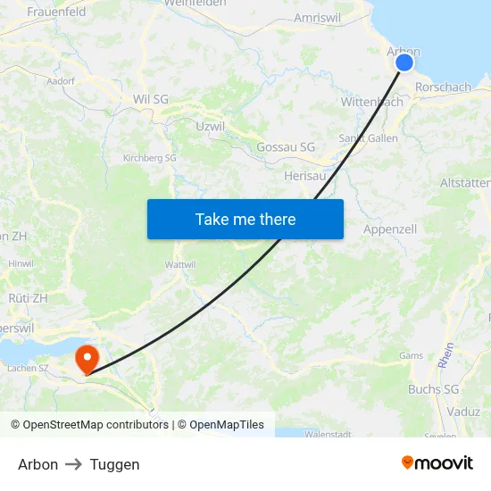 Arbon to Tuggen map